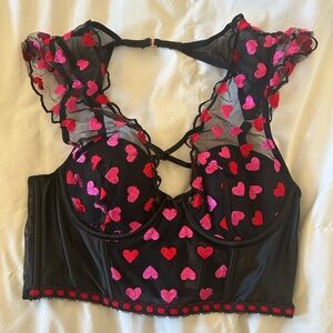 Victoria's Secret Black Bralette with Pink and Red Hearts
